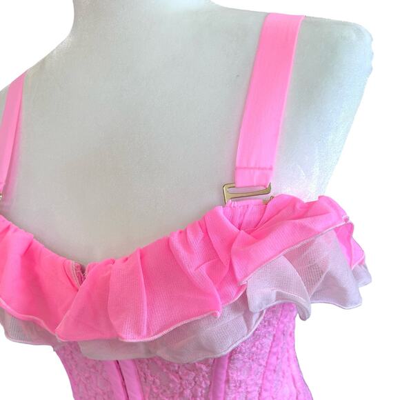 We Are HAH Corset Seams Like a Princess Medium Barbie Pink Lace Ruffle Lace Up - Picture 11 of 14